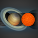 The small star (artist’s depiction shown in reddish orange) is about the size of Jupiter, and slightly smaller than the ultracool dwarf Trappist-1 (shown in grey). (Image: A Boetticher et al., 2017)